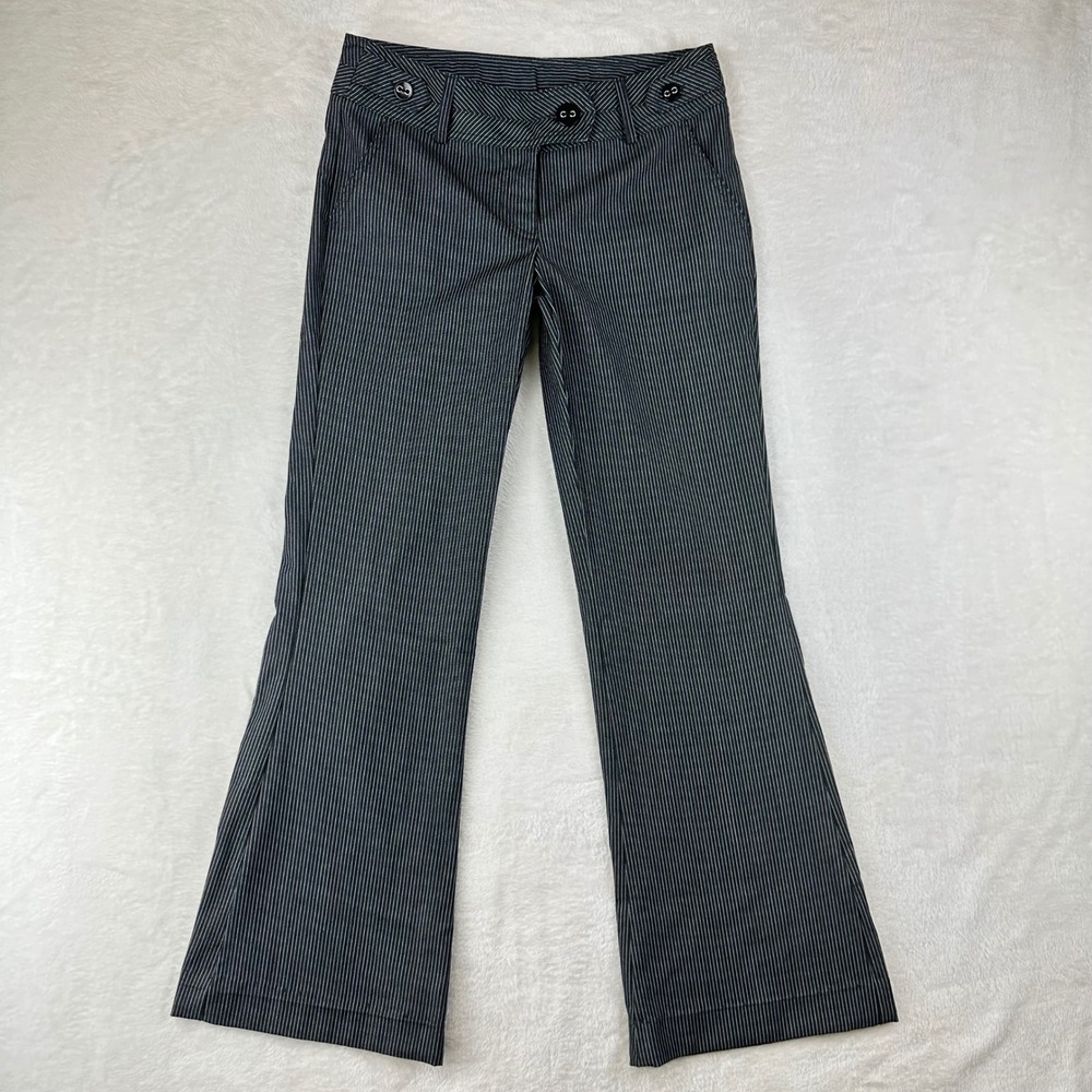 Tracy Evans Dress Pants Womens 1 Flare Black Pinstripe Trouser Office Siren Y2K